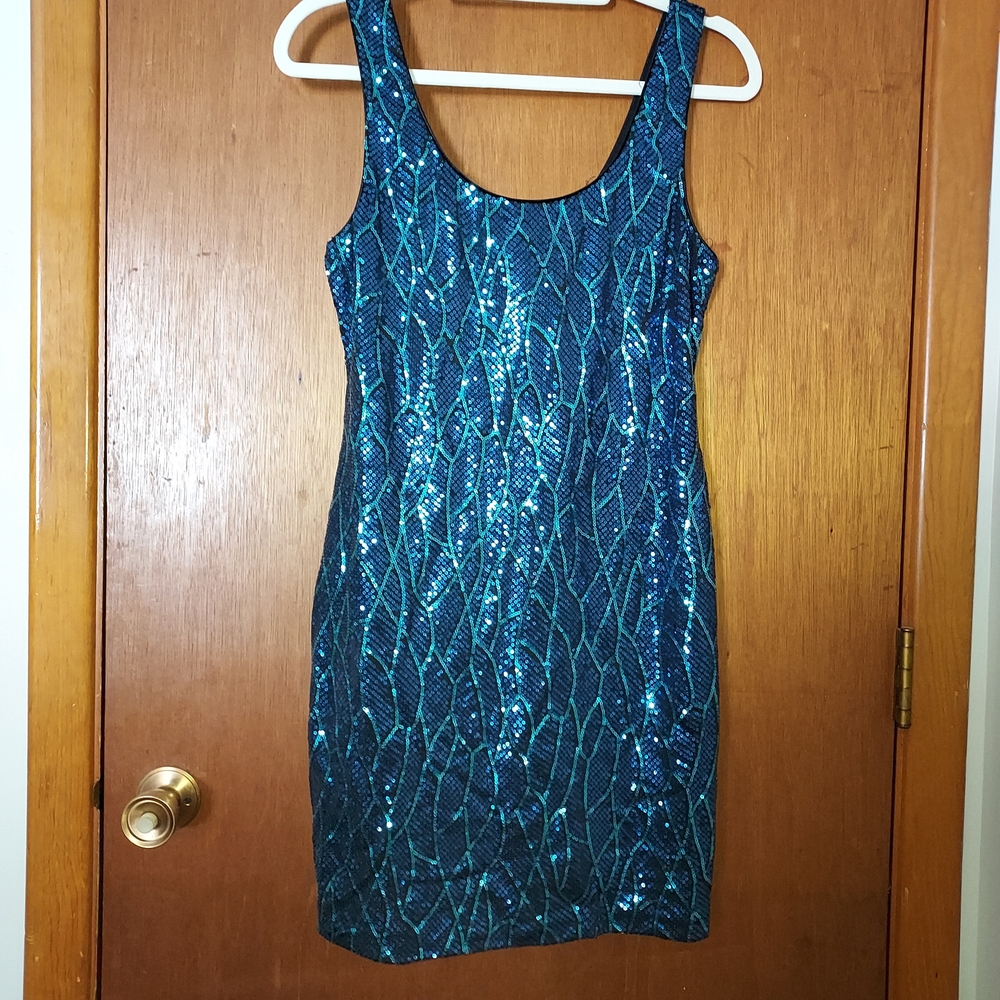 Blue Sequin Sleeveless Dress